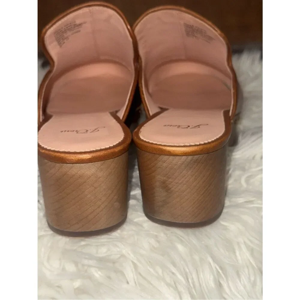 J.Crew NWOT Brown Leather Clog Mules Studded Wood Platform Size 12  70’ vibe